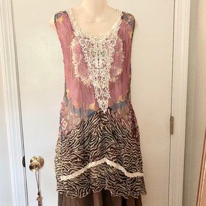 Maxinne Mode  Boho  Lace  Crinkle Long Top Tunic L